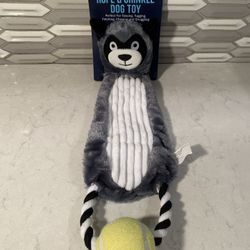 Rope & Crinkle Dog Toy: Raccoon plush with Tennis Ball