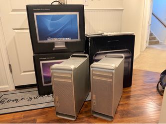 3 Mac Pro Desktops,  2 Cinema Display Monitors, one iPad, & Various MacBook Laptops