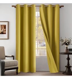 New Gold 100% Blackout Linen Textured Curtains 37X84 Inch Length 2 Panels Set