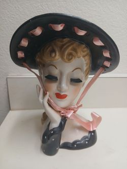 Vintage NAPCO Ceramic Lady Head Bust Vase 1950' s *50.00 Firm* Mid Century Home Decor