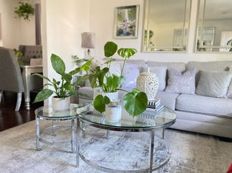 Round Glass and Chrome Coffee Table