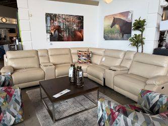 Sectional Genuine, Leather With Four Recliner Sofa