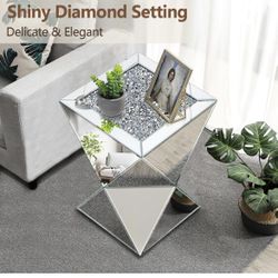 (Small Mirror Cracked) Sliver Mirrored End Table