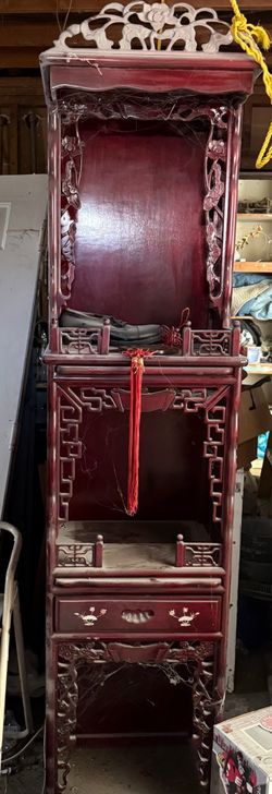 Vintage Chinoiserie Carved Elmwood