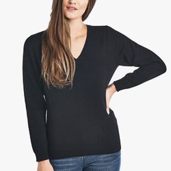 NWT 100% Cashmere Sweater Black in Size Large V Neck