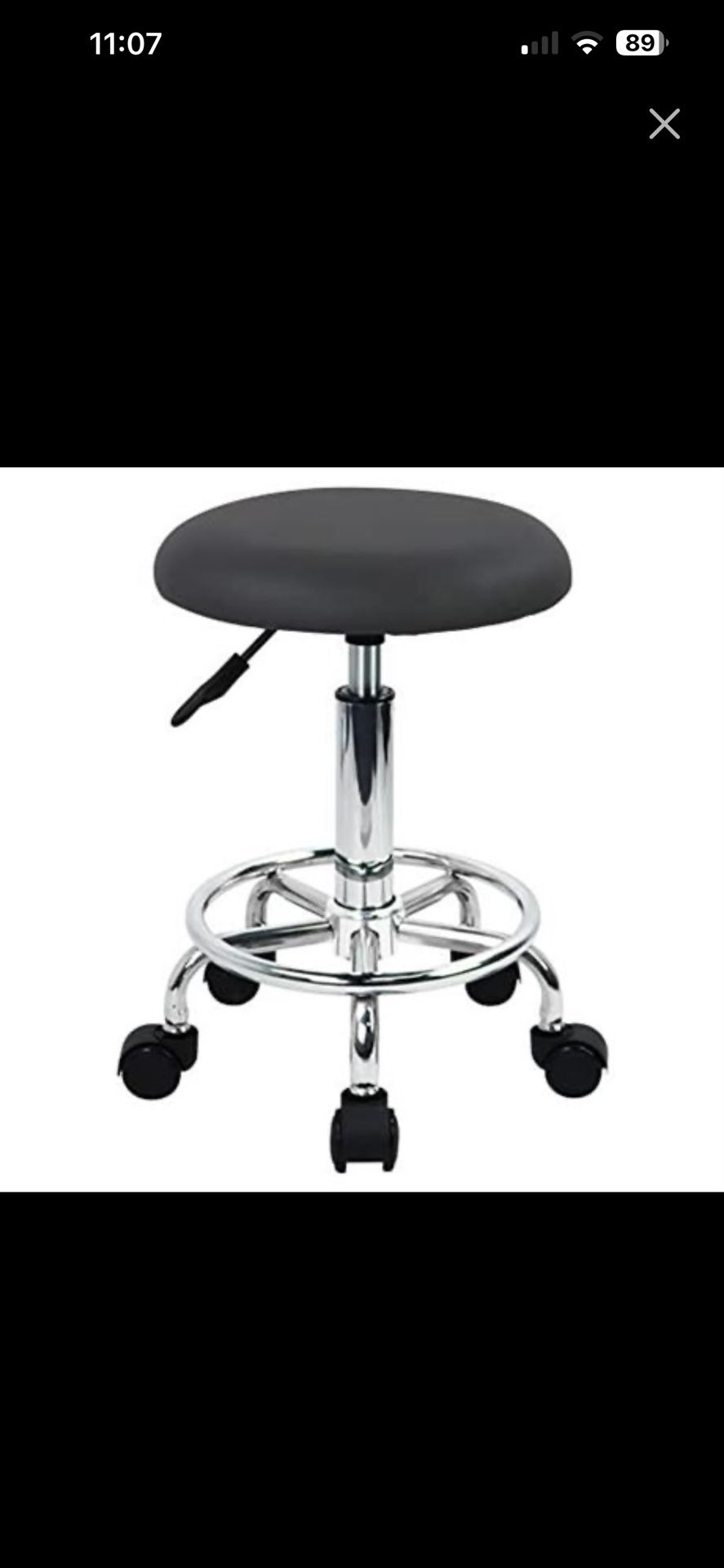 Swivel Rolling Stool with Footrest Height Adjustable PU Leather Office Chair for Bedroom Shop Counter Salon Vanity Spa Massage Beauty Desk Small