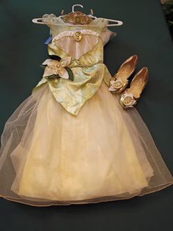 Disney store Tiana gown, crown and shoes