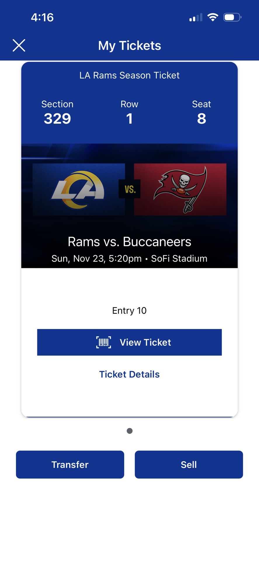 Rams Vs Buccaneers Row 1 of Section