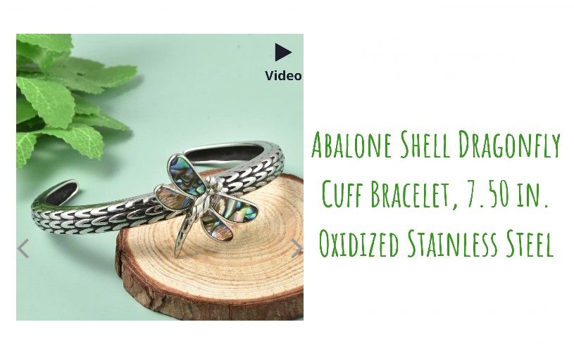 Abalone Shell Dragonfly Cuff Bracelet, Stainless Steel