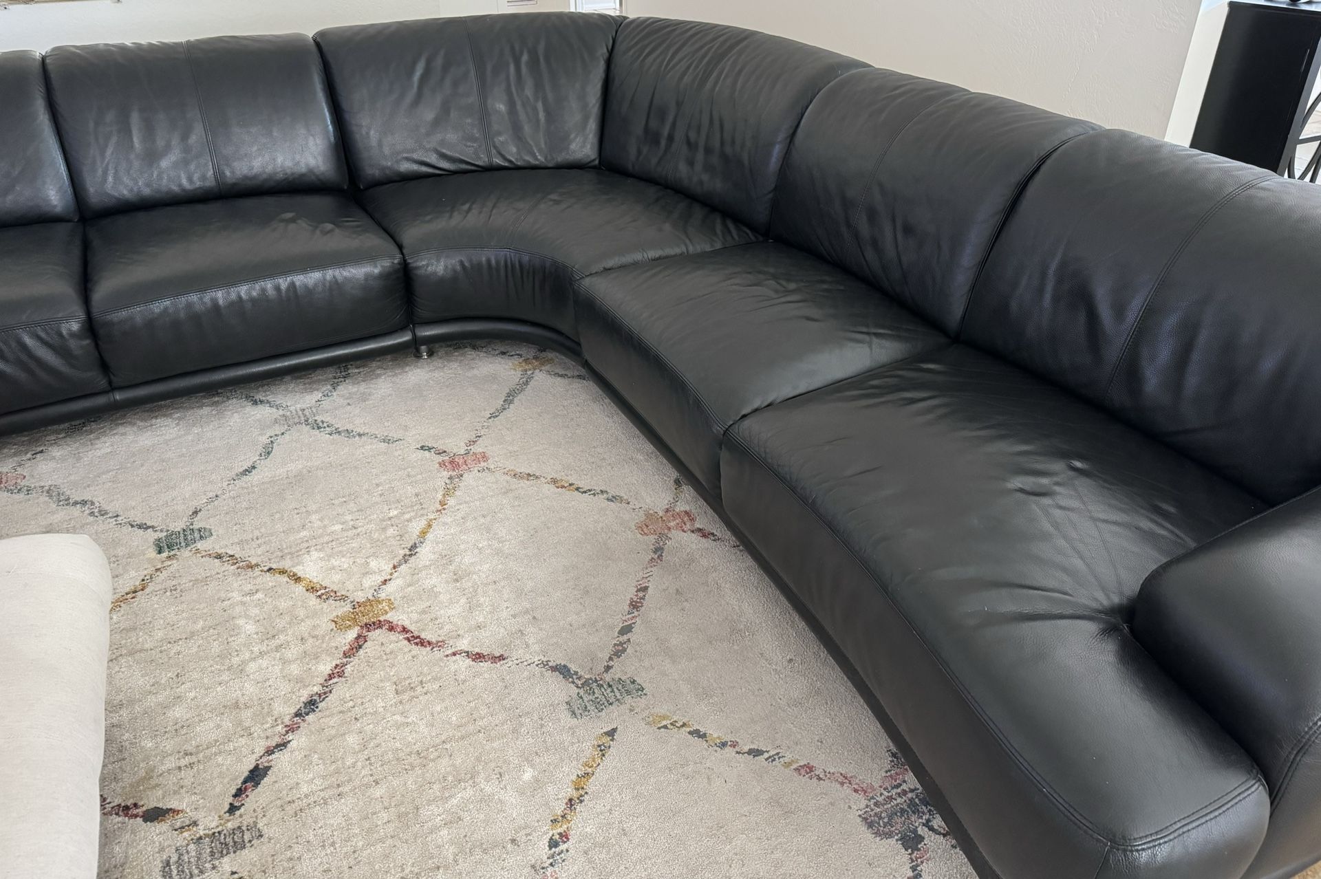 Oversized Black 100% Leather Sectional