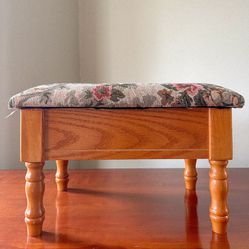 Upholstered Footstool, Oak, With Extra Storage
