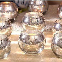 12 PCS Silver Votive Candle Holders for Table Centerpieces, Round Mercury Glass Candle Holders Bulk for Wedding Reception, Birthday, Parties, and Home