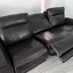 Leather Sofa -Reclines/USB Ports 