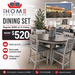 OVAL DINING SET 5PC ONLY $529 WITH EXTENSION LEAF