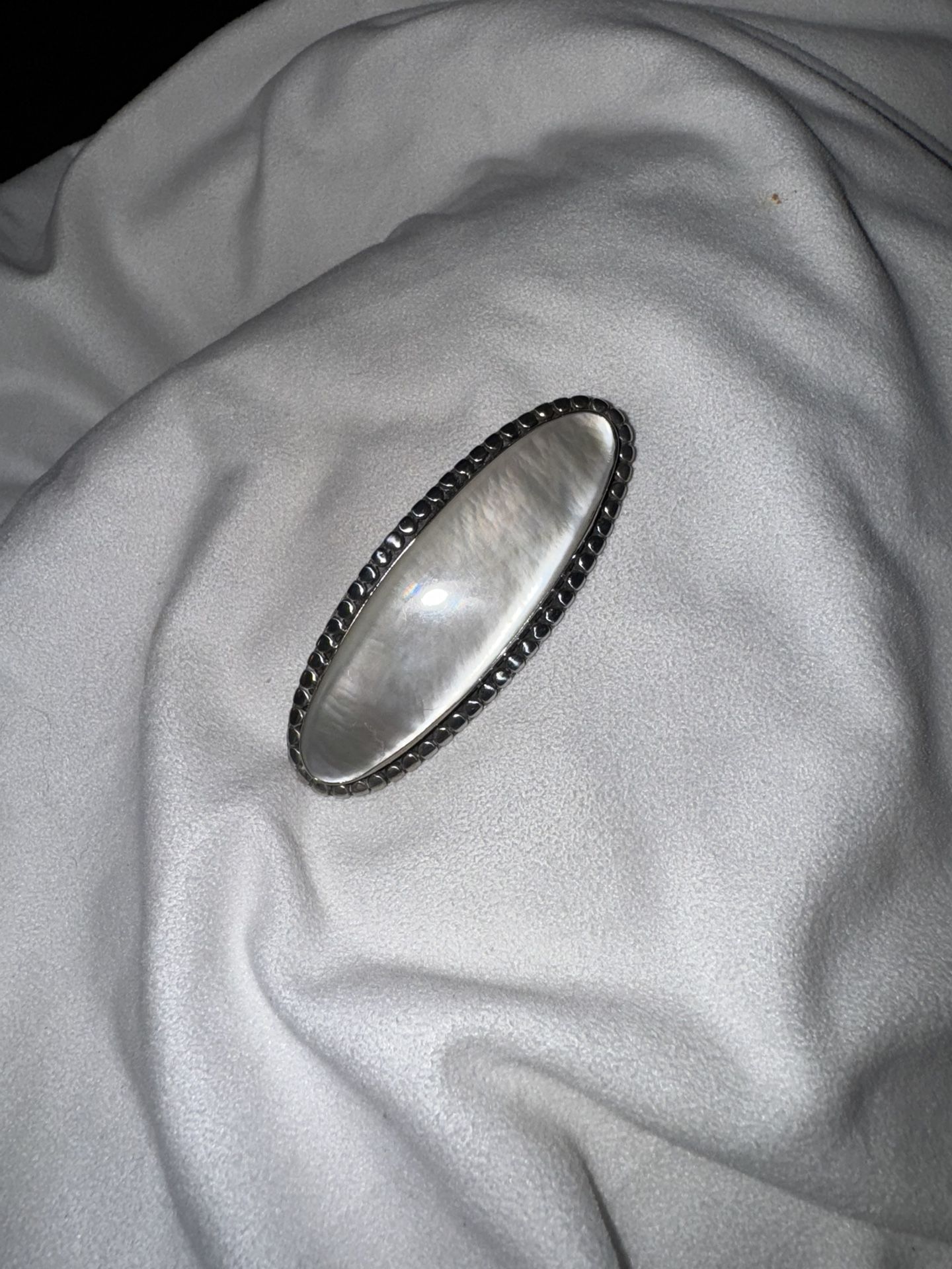 Antique Victorian Mother of Pearl Sterling Silver Large Oval Shaped Brooch Pin