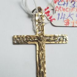 14k Yellow Gold Filigree Crucifix 28x46mm In Size