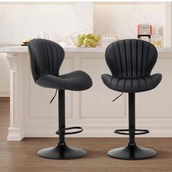 New set of 2 black faux leather adjustable bar stools $55 firm