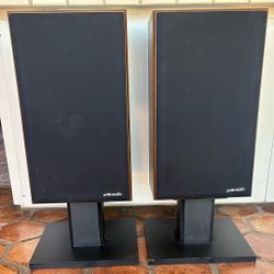 Vintage Polk Audio Speakers with Stands Monitor 7 Made in USA excellent hi-Fi sound