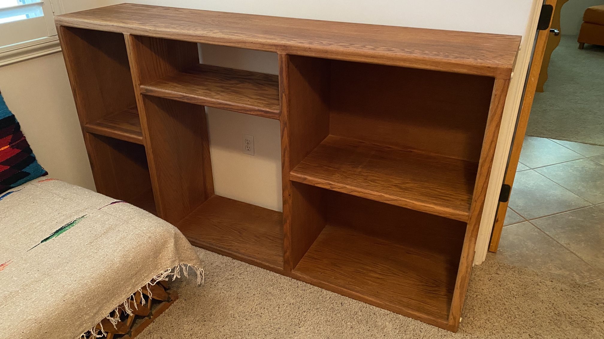 Solid Oak Wall Unit Storage Cubbies Entertainment Center Shelving Unit