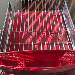 KitchenAid 3 Piece Dish Drying Rack Red and Silver with bottom