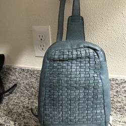 Blue Leather Side Bag 