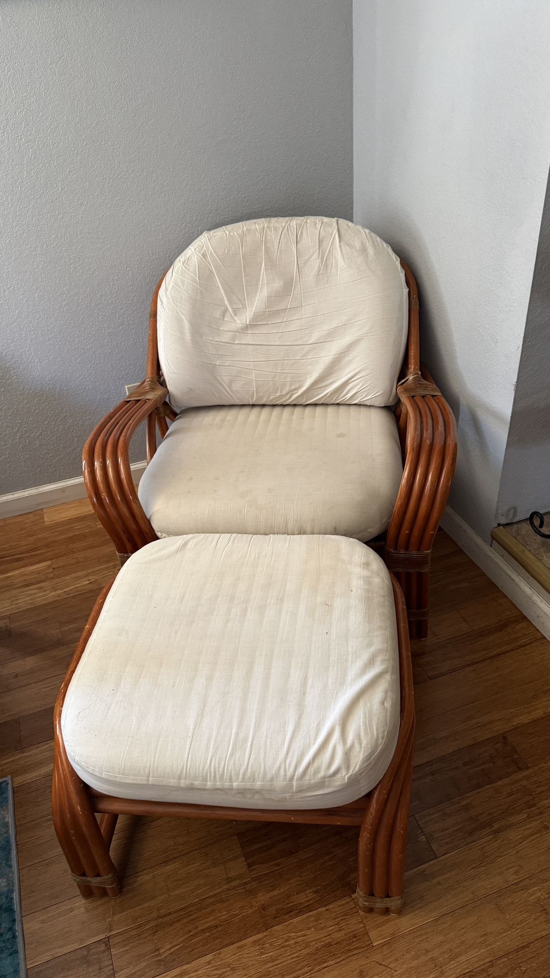 Vintage Rattan Chair And Ottoman
