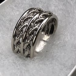 Solid White 10k Gold DOBLE ROPE WEDDING RING