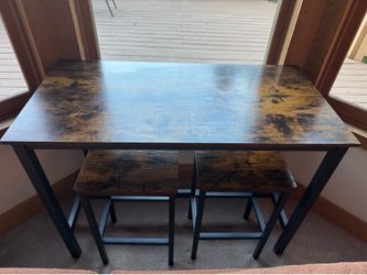 VASAGLE Bar Table and Chairs Set, 2 Stools, Rustic Brown and Black
