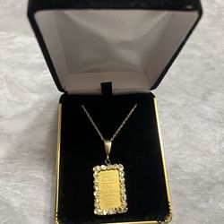 14K Solid Gold Rope Chain Set w/ 24K Credit Suisse Bar Pendant
