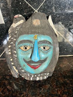 Hand-Carved Wooden Blue Deity Mask