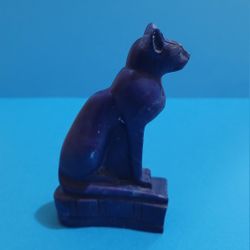 Blue Teal Marbled Resin Egyptian Cat Goddess of Protection Bastet Figurine 4" .