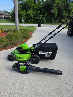 Green works pro 21 inch 60volt mower and blower
