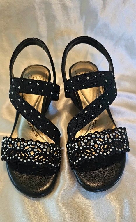Black Bejeweled Wedge Sandals