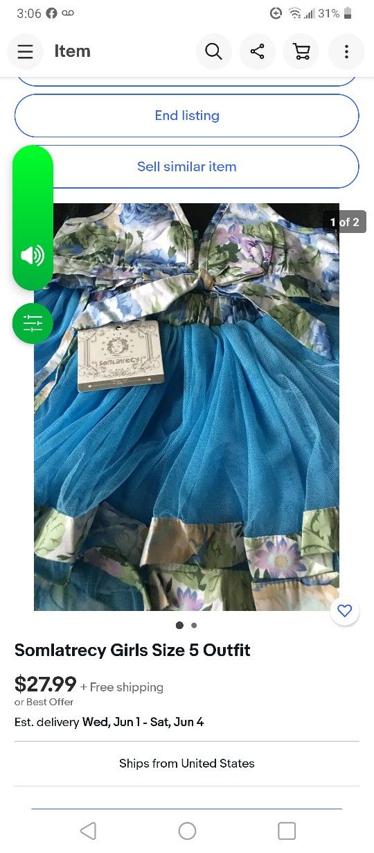 Girls 5T 2 Piece Outfit Skirt With Top