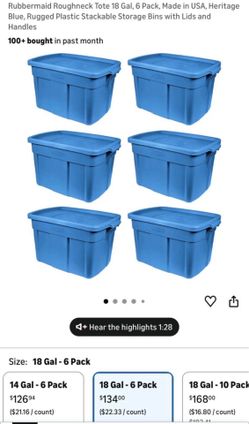 Weekend Flash Sale -Rubbermaid Roughneck Tote 18 Gal, Rugged Plastic Stackable Storage Bins with Lid