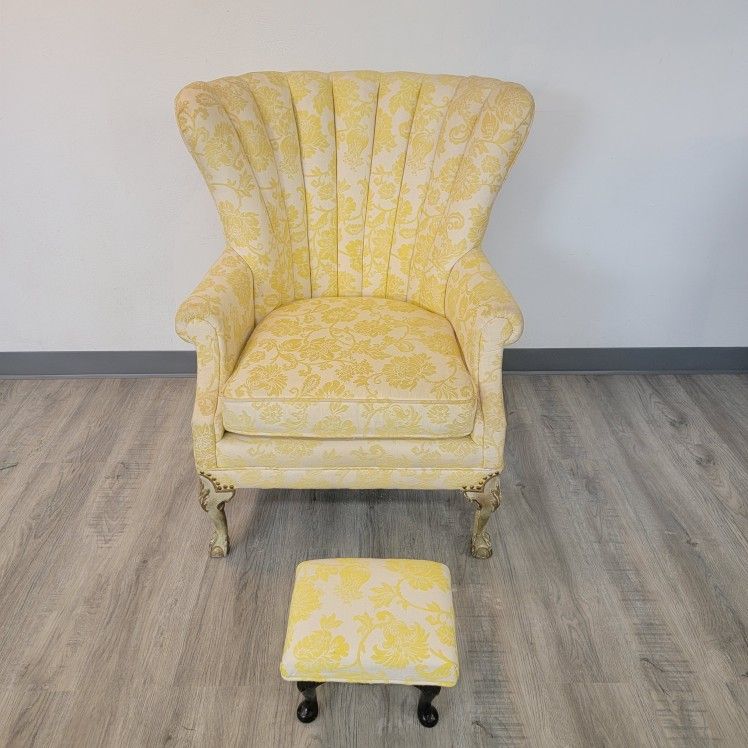 Upholstered Wingback Chair with Stool