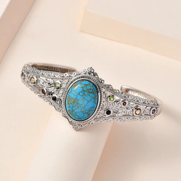 Mojave Blue Turquoise, Multi Gemstone Cuff Bracelet