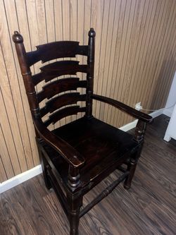 Antique Dark Wood Ladder-Back Armchair