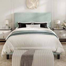 Queen Size Bed Frame, Platform Bed Frame with Upholstered Adjustable Headboard, Ice B