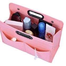 Felt Handbag Organizer Insert-Versatile Multi Pocket Storage Tote Purse Shaper Pink