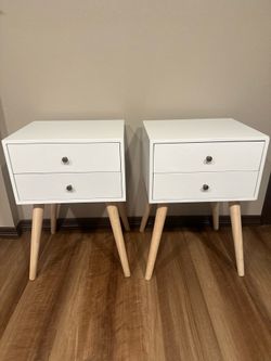 Modern White Nightstands Set of 2 – Mid Century Style