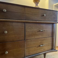 Mid Century Dresser - 9 Drawer Long Vintage Solid Piece Of Furniture