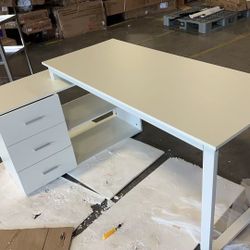 L-Shaped White Wood Writing Desk 