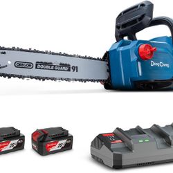 40V Cordless Chainsaw - 16 Inch Bar, Tool-Free Chain Tension, Instant-Stop Brake, Auto Oiler - Includes 2 x 4.0Ah Batteries & Fast Charger, NIB
