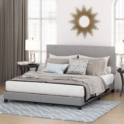 Furinno Laval Button Tufted Upholstered Platform Bed Frame