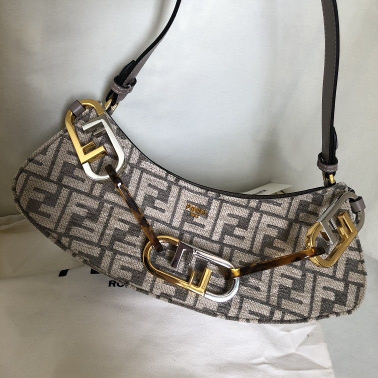 Ladies Fendi FF o’lock swing Dove Grey Top Handle Bag