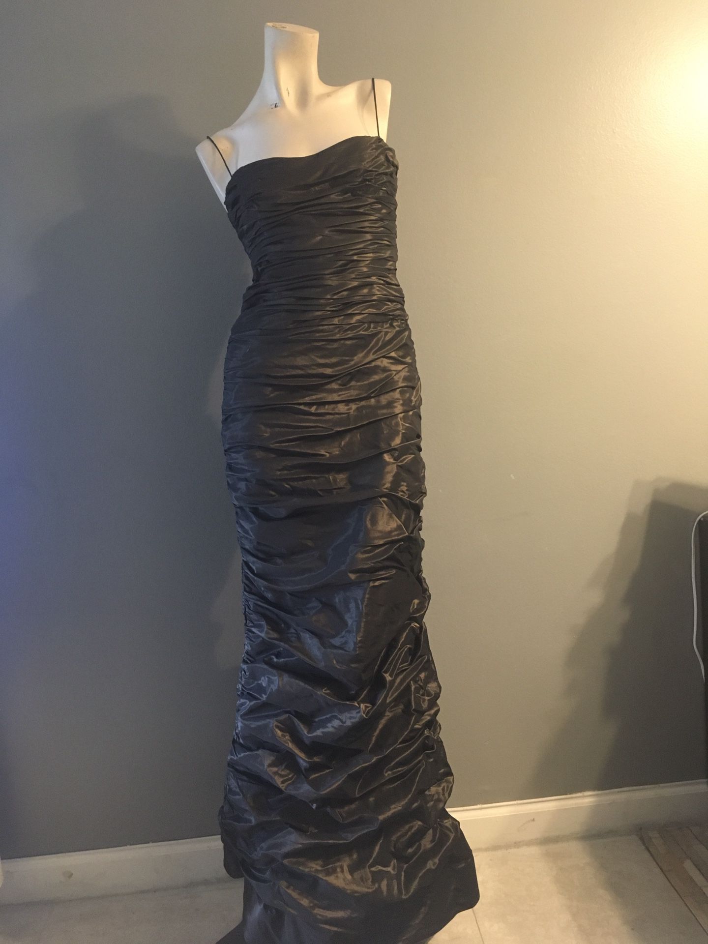 Rickie Freeman Teri Jon Formal Gown Spaghetti Straps Charcoal Dress Size 6