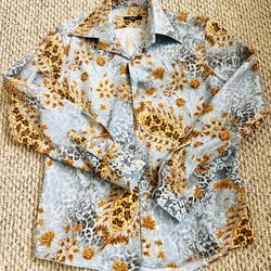 1970's Floral Patterned Polyester Disco Shirt Mens Size Large Made In Italy 