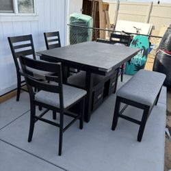6 Piece Counter Dining Room Table Set with Storage Bench