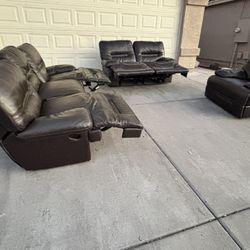 BROWN LEATHER COUCH, LOVE SEAT AND CHAIR SET, DELIVERY INCLUDED 